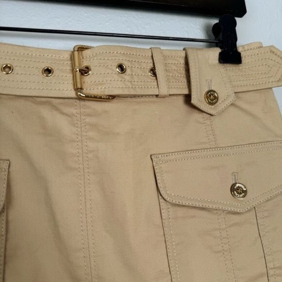 Tory Burch khaki pocket ruffle flare hem belted Dacey skirt 4 - Picture 4 of 11